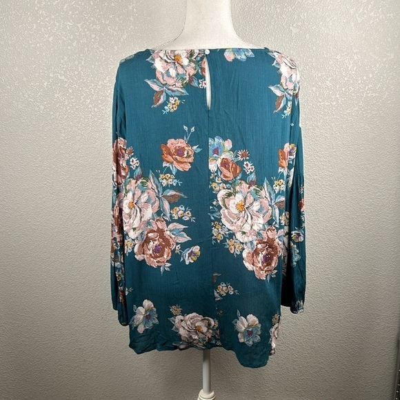Staccato Green Boho Floral Long Sleeve Flowy Top Size Large - Picture 4 of 6